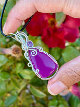 Load image into Gallery viewer, Purple Onyx with Amethyst gem accent wire wrapped pendant necklace