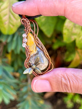 Load image into Gallery viewer, Reserved for Charlene a Bumblebee Jasper with citrine Inclusion Wire Wrapped Pendent Necklace