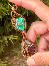 Load image into Gallery viewer, Amazonite + coconut jasper double decker wire wrapped pendant necklace