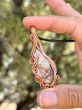 Load image into Gallery viewer, Reserved for Ann c Crazy Lace Agate with gem inclusions Wire Wrapped Pendent Necklace