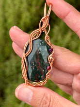 Load image into Gallery viewer, Faceted Bloodstone with garnet + amethyst + hematite gem accents wire wrapped pendant necklace