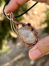 Load image into Gallery viewer, Reserved for MELANIE R Moonstone with Garnet Inclusions Wire wrapped pendent necklace