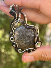 Load image into Gallery viewer, Black sunstone with hematite star, grey moonstone, onyx gem accents wire wrapped pendant necklace