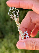 Load image into Gallery viewer, Peridot mini skeleton key wire wrapped pendant necklace