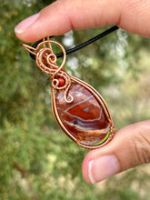 Load image into Gallery viewer, Crazy lace agate with red jasper gem accents wire wrapped pendant necklace