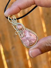 Load image into Gallery viewer, Rhodochrosite with sunstone gem accent wire wrapped pendant necklace