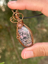 Load image into Gallery viewer, Rhodonite with cherry quartz gem accents wire wrapped pendant necklace