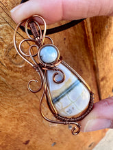 Load image into Gallery viewer, Reserved for Sonja c Picasso Jasper with Aquamarine inclusion Wire Wrapped Pendent Necklace