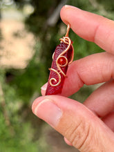 Load image into Gallery viewer, Red aura quartz with carnelian gem accent mini wire wrapped pendant necklace