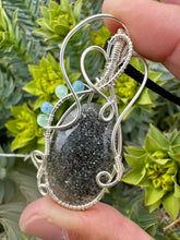 Load image into Gallery viewer, Reserved for Ann k Rose cut Black Sunstone with Gem Inclusions Wire Wrapped Pendent Necklace