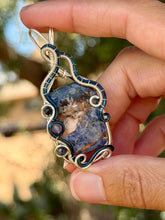Load image into Gallery viewer, Sodalite with sapphire + amethyst gem accent wire wrapped pendant necklace