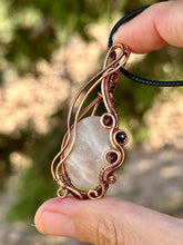 Load image into Gallery viewer, Reserved for MELANIE R Moonstone with Garnet Inclusions Wire wrapped pendent necklace