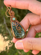 Load image into Gallery viewer, Seraphinite + Indian agate gem accent wire wrapped pendant necklace