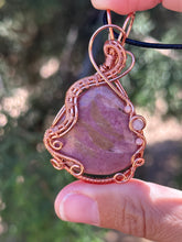 Load image into Gallery viewer, Rhodonite with rhodochrosite + rose quartz gem accent wire wrapped pendant necklace