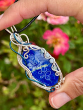 Load image into Gallery viewer, ARTISAN STONE (Marina Rabinskaya) Lapis lazuli with blue kyanite + Angelite gem accents wire wrapped pendant necklace