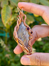 Load image into Gallery viewer, Artisan cab (positive rocks) purple imperial jasper with amethyst, garnet, hematite gem accents wire wrapped pendant necklace