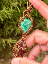 Load image into Gallery viewer, Amazonite + coconut jasper double decker wire wrapped pendant necklace