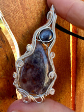 Load image into Gallery viewer, Reserved for robin p Iolite with Star Sapphire + Moonstone Gem Inclusions Wire Wrapped Pendent Necklacee
