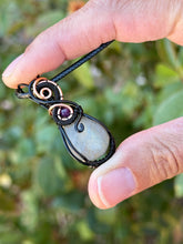 Load image into Gallery viewer, Labradorite with amethyst gem accent wire wrapped pendant necklace