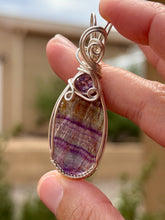 Load image into Gallery viewer, Rainbow fluorite with faceted amethyst gem accent wire wrapped pendant necklace