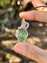 Load image into Gallery viewer, Reserved for Jennifer m Mini Green fluorite heart with pyrite gem inclusions Wire wrapped pendent necklace