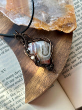 Load image into Gallery viewer, Reserved for Ann c DESIGNER STONE Mexican crazy lace agate with obsidian + citrine inclusions Wire wrapped pendant