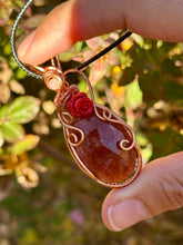 Load image into Gallery viewer, Strawberry quartz with rose quartz gem accents wire wrapped pendant necklace