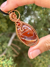 Load image into Gallery viewer, Crazy lace agate with red jasper gem accents wire wrapped pendant necklace