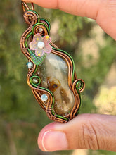 Load image into Gallery viewer, Artisan cab (johari gems) garden quartz with tree agate, peridot, moonstone gem accents wire wrapped pendant necklace