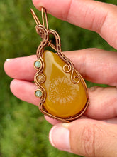 Load image into Gallery viewer, Artisan cab ( marina rabinskaya) yellow onyx with green aventurine + citrine gem accents wire wrapped pendant necklace