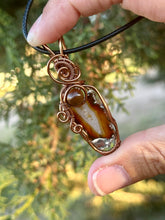 Load image into Gallery viewer, Carnelian Slice with Tiger Eye gem accents wire wrapped pendant necklace
