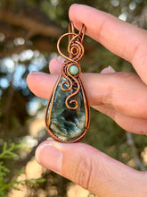 Load image into Gallery viewer, Seraphinite + Indian agate gem accent wire wrapped pendant necklace