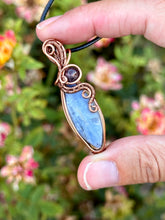 Load image into Gallery viewer, Reserved for taylee r Blue Kyanite with Super 7 Gem inclusions Wire wrapped pendent necklace