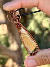 Load image into Gallery viewer, Crazy lace agate with carnelian gem accent wire wrapped pendant necklace