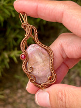 Load image into Gallery viewer, Rhodonite with raspberry jade gem accent wire wrapped pendant necklace