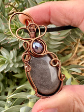Load image into Gallery viewer, Reserved for Jessica s Silver Sheen Obsidian Wire Wrapped Pendent Necklace