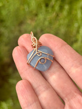 Load image into Gallery viewer, Blue quartz with sodalite gem accent heart mini wire wrapped pendant necklace