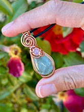 Load image into Gallery viewer, Aquamarine with rose quartz gem accent wire wrapped pendant necklace