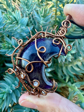 Load image into Gallery viewer, Reserved for halla l Amethyst Moon with Moonstone Gem inclusions Wire Wrapped Pendent Necklaces