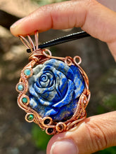 Load image into Gallery viewer, Reserved for Melanie R Lapis Lazuli Rose with gem inclusions Wire Wrapped Pendent Necklace