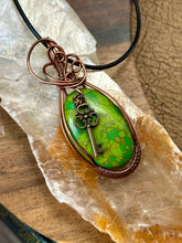 Load image into Gallery viewer, Reserved for cambra k Green (dyed) magnesite with key charm Wire wrapped pendant