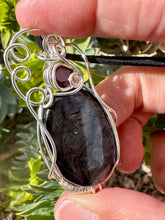 Load image into Gallery viewer, Reserved for Adrianne s Hypersthene with Garnet Gem Inclusion Wire Wrapped Pendent Necklace