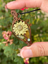 Load image into Gallery viewer, Reserved for Nancy h Tiger’s eye Sunflower with gem inclusion Wire wrapped pendent necklacew