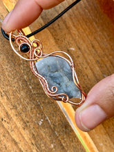 Load image into Gallery viewer, RESERVED • Nahara’s Veil •Desert Druzy Chalcedony with onyx gem inclusions wire wrapped pendant talisman necklace