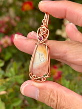 Load image into Gallery viewer, Rosetta jasper + raspberry jade wire wrapped pendant necklace