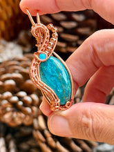 Load image into Gallery viewer, Azurite/shattuckite with turquoise gem accent wire wrapped pendant necklace