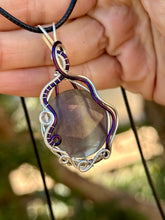 Load image into Gallery viewer, Rainbow fluorite with clear quartz gem accent wire wrapped pendant necklace