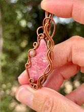 Load image into Gallery viewer, Pink thulite with rose quartz gem accent wire wrapped pendant necklace