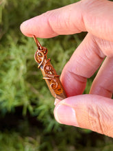 Load image into Gallery viewer, Bronze aura quartz with rhodonite gem accent mini wire wrapped pendant necklace