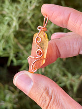 Load image into Gallery viewer, Orange aura quartz with carnelian gem accent mini wire wrapped pendant necklace